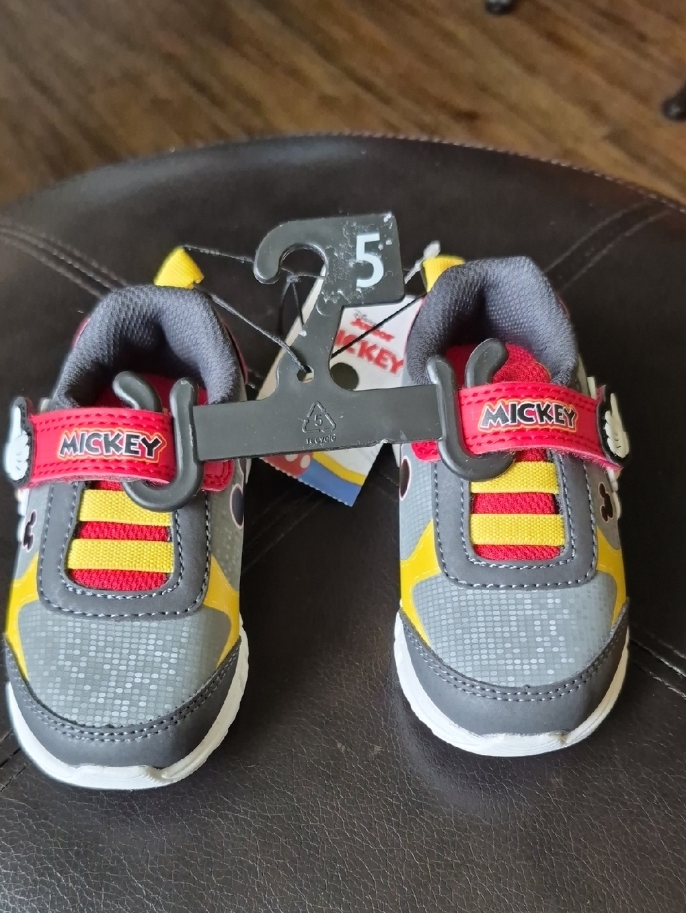 Disney Toddler Sneakers in Gray, Yellow & Red with Mickey Detail